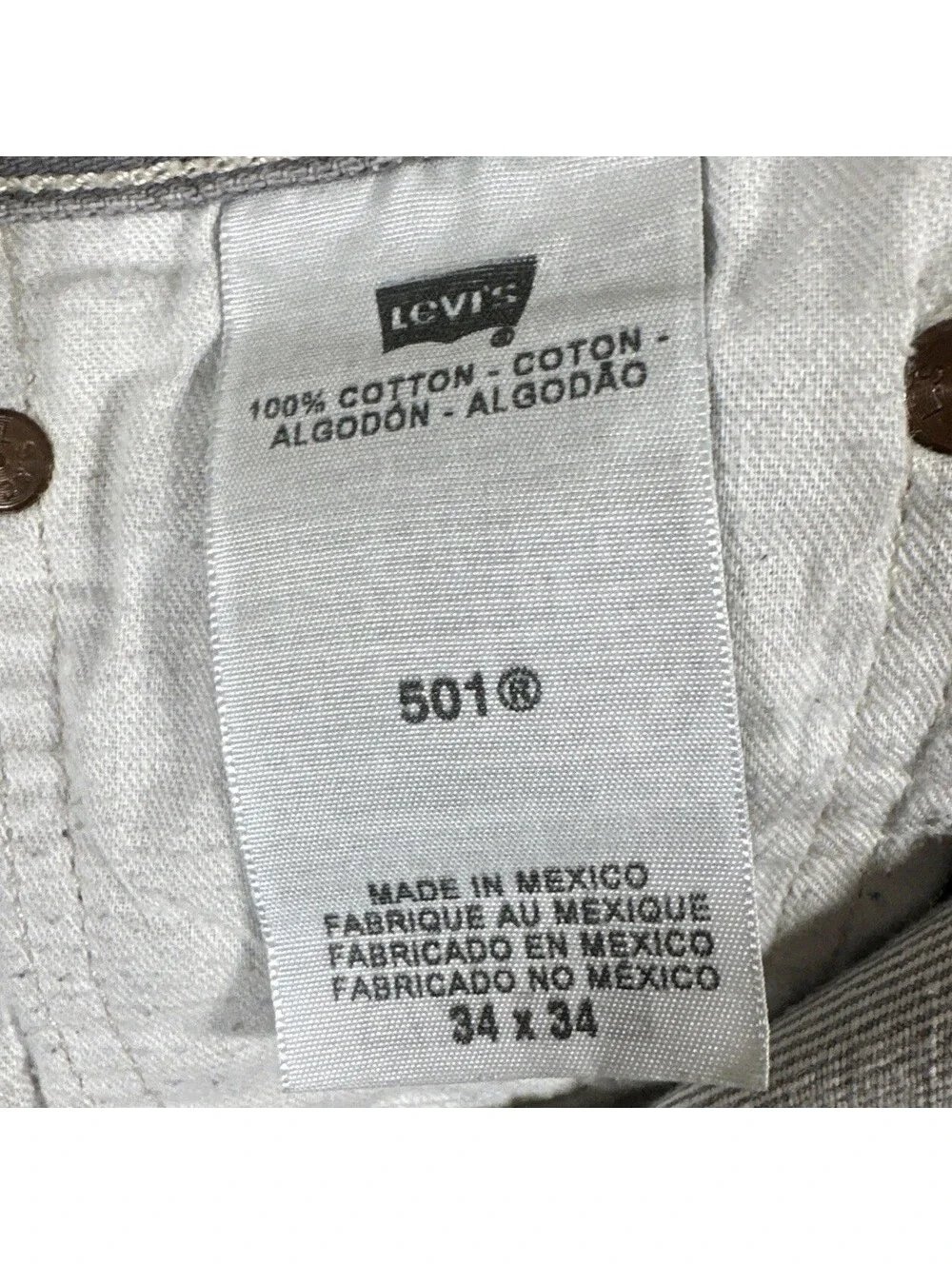 LEVI'S 501 Original Fit Jeans Men's 34 (32x31) Button Fly Gray Cotton Denim